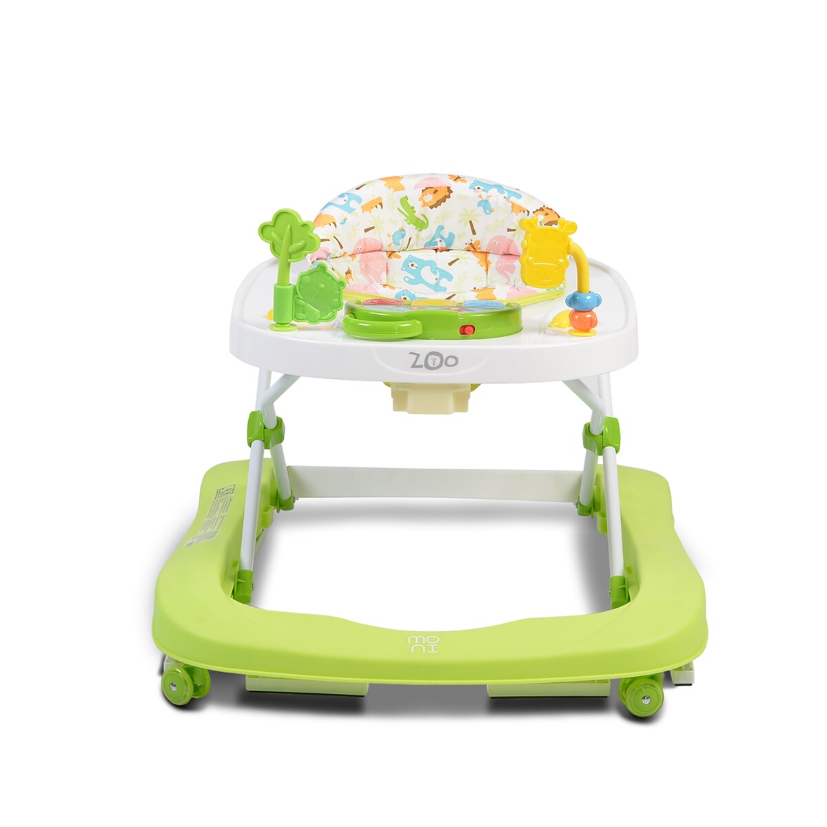 Moni Lauflernwagen Zoo 2 in 1, Spielcenter, Schwenkräder vorne, hohe Rückenlehne grün