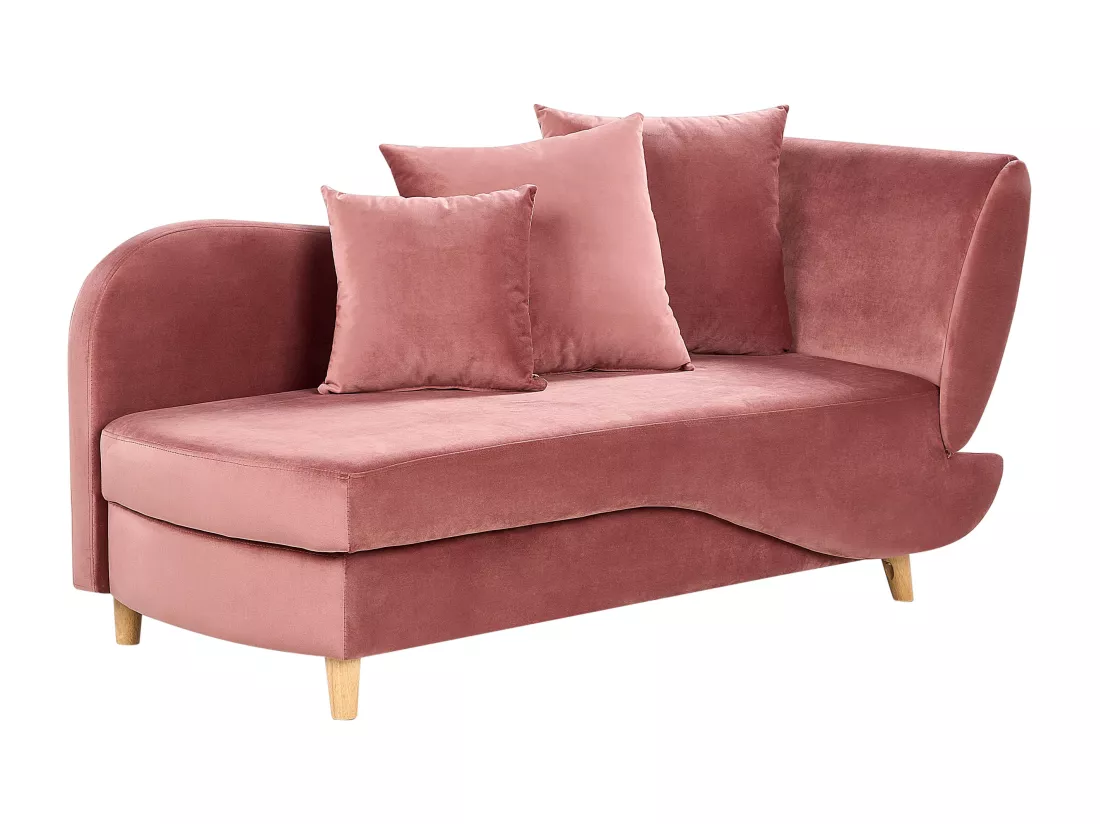 Chaise longue côté gauche en velours rose MERI II