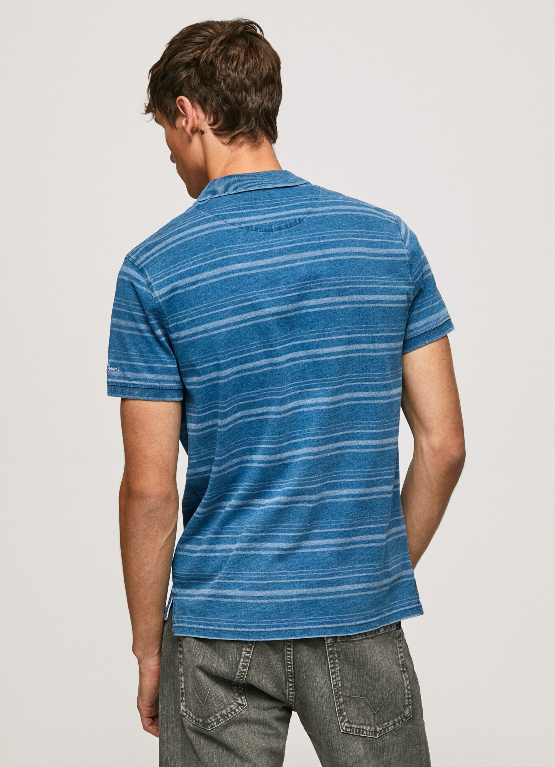 Camisa polo de algodão com estampa listrada - azul índigo