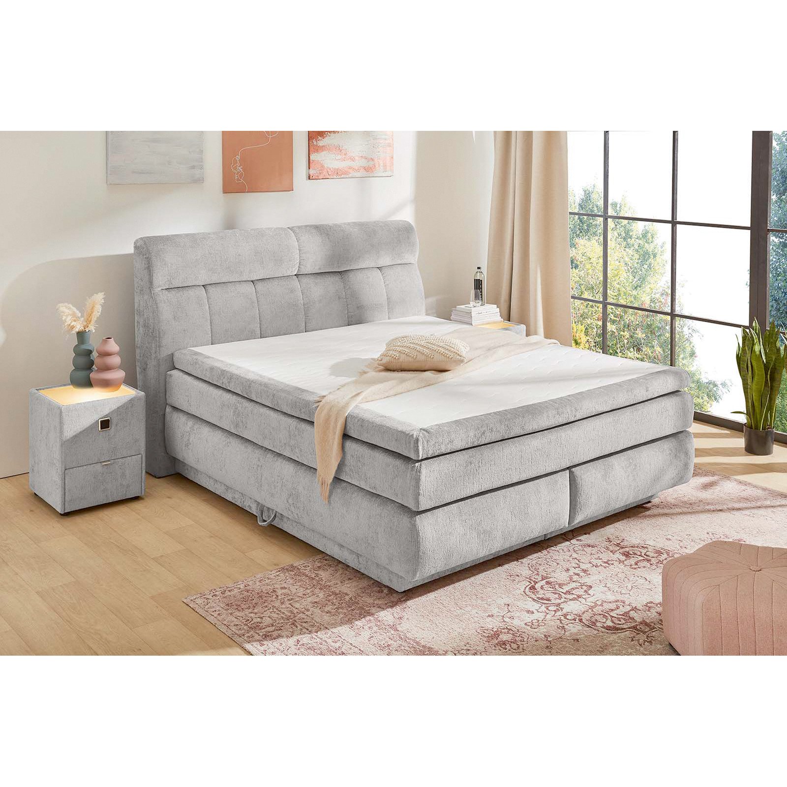 Boxspringbett Queen Max Stoff Chenille 180 x 200 cm, mit Bettkasten