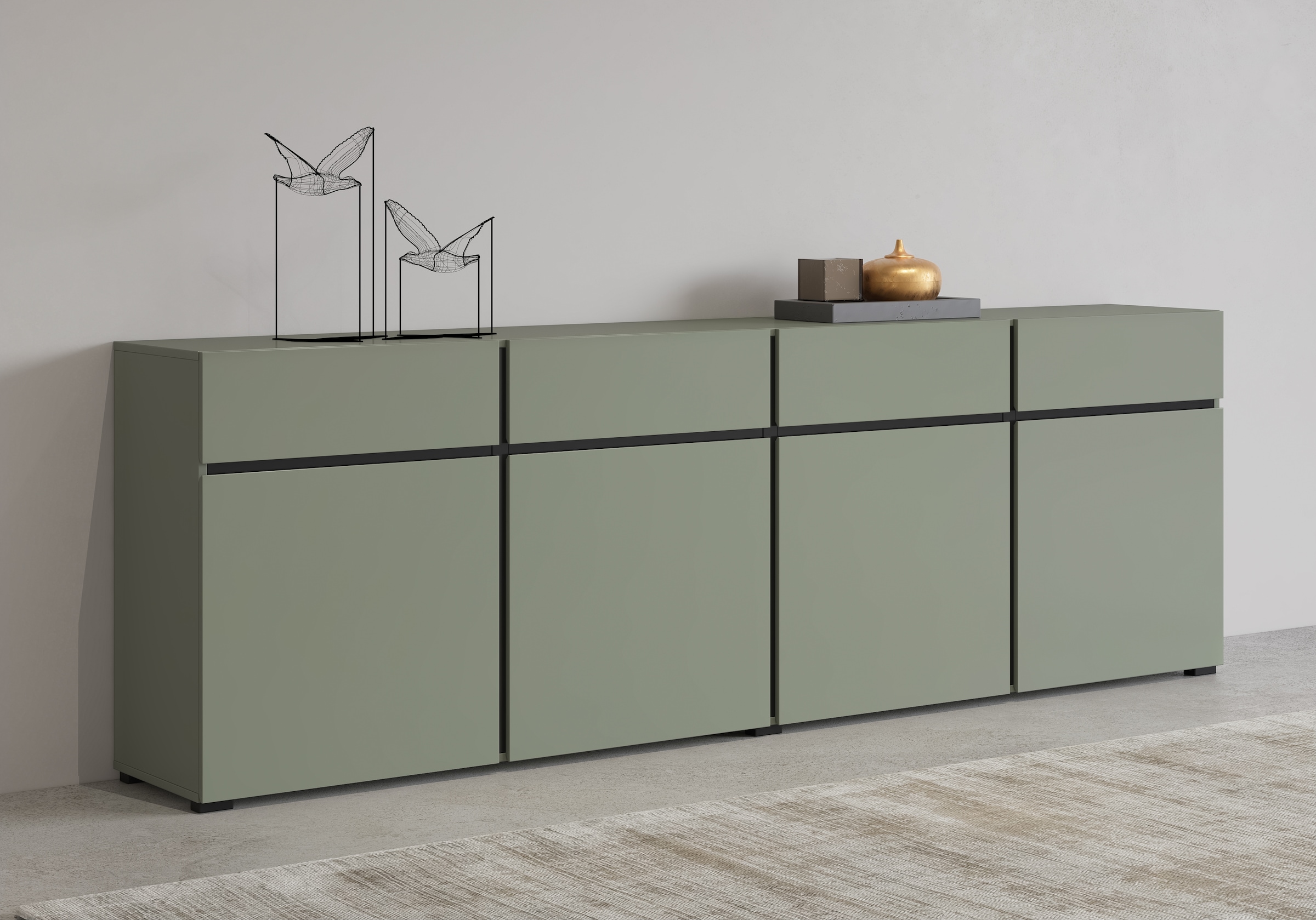 INOSIGN Sideboard »Cross,Breite 225 cm, moderne grifflose Kommode,4 Türen/4 Schubkästen« Schubladenschrank mit viel Stauraum, Einlegeböden verstellbar