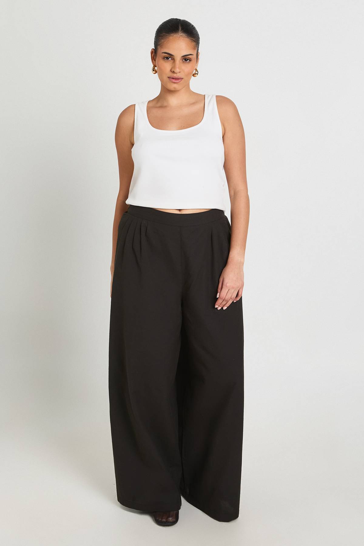 boohoo Pantalon Large Plissé Grande Taille Aspect Lin