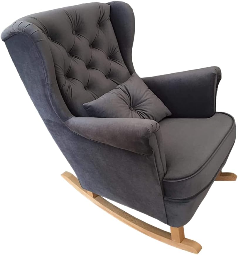 Schaukelstuhl Wohnzimmer - Relaxsessel, Schwingsessel - Stillstuhl, Schaukelstuhl - Komfortable Sessel für Schwangere Frauen, Velour Schaukelsessel, Relaxstuhl (Dunkelgrau)