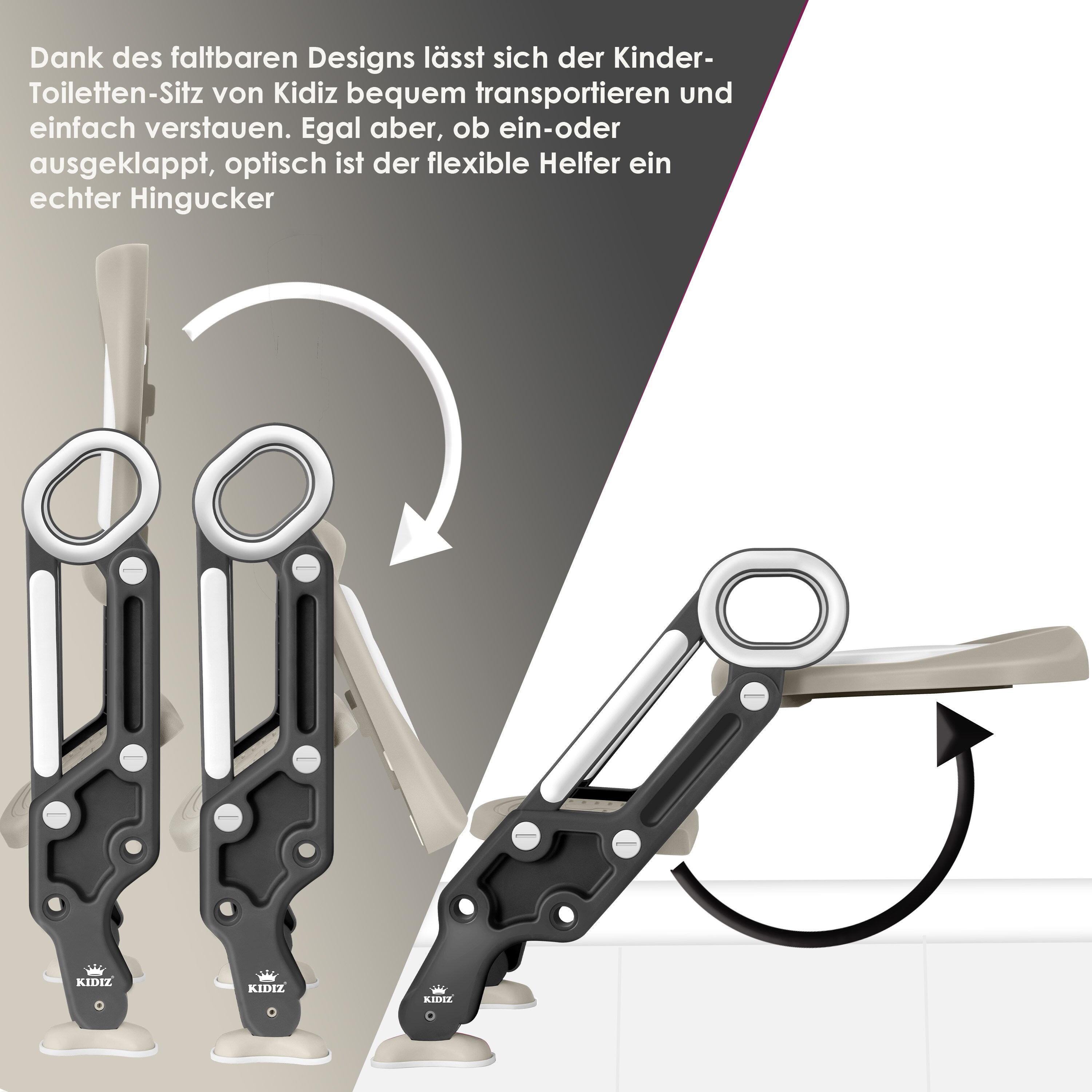 KIDIZ® Kinder Toilettensitz Toilettentrainer mit Treppe und Griffe Faltbar Kindertoilette WC Sitz Töpfchentrainer Lerntöpfchen bequemem Kissen und breiten Stufen Toilettentreppe höhenverstellbar