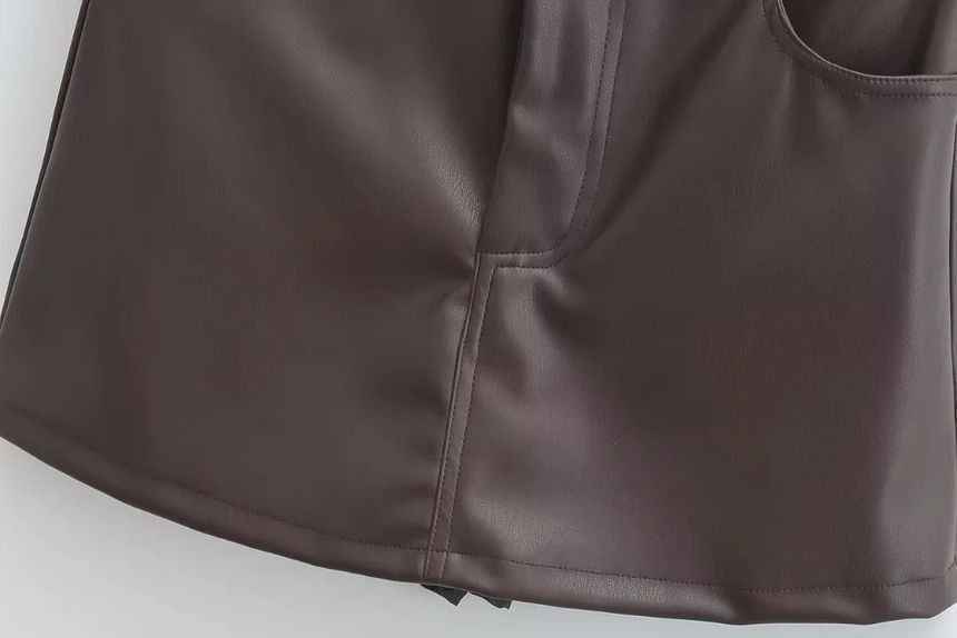 Flotto - Hoge taille, effen imitatieleren mini-kokerrok
