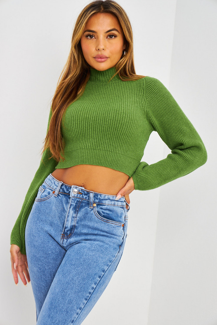 Pull court en mailles vert