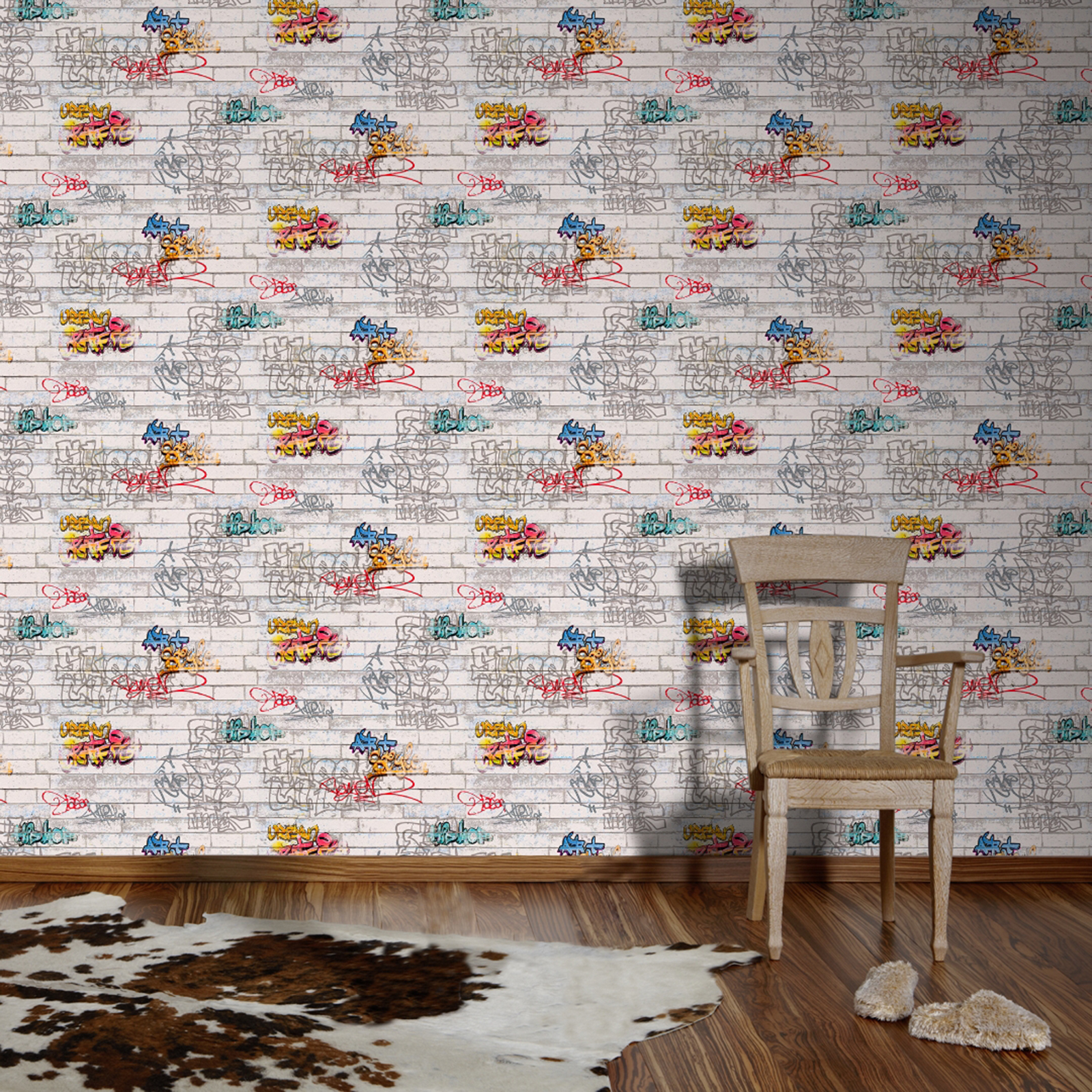 Papiertapete GRAFFITI - bunt - 10 Meter