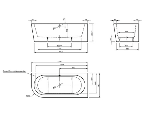 OTTOFOND Messina bad 78 x 178 cm wit glanzend glad 703802