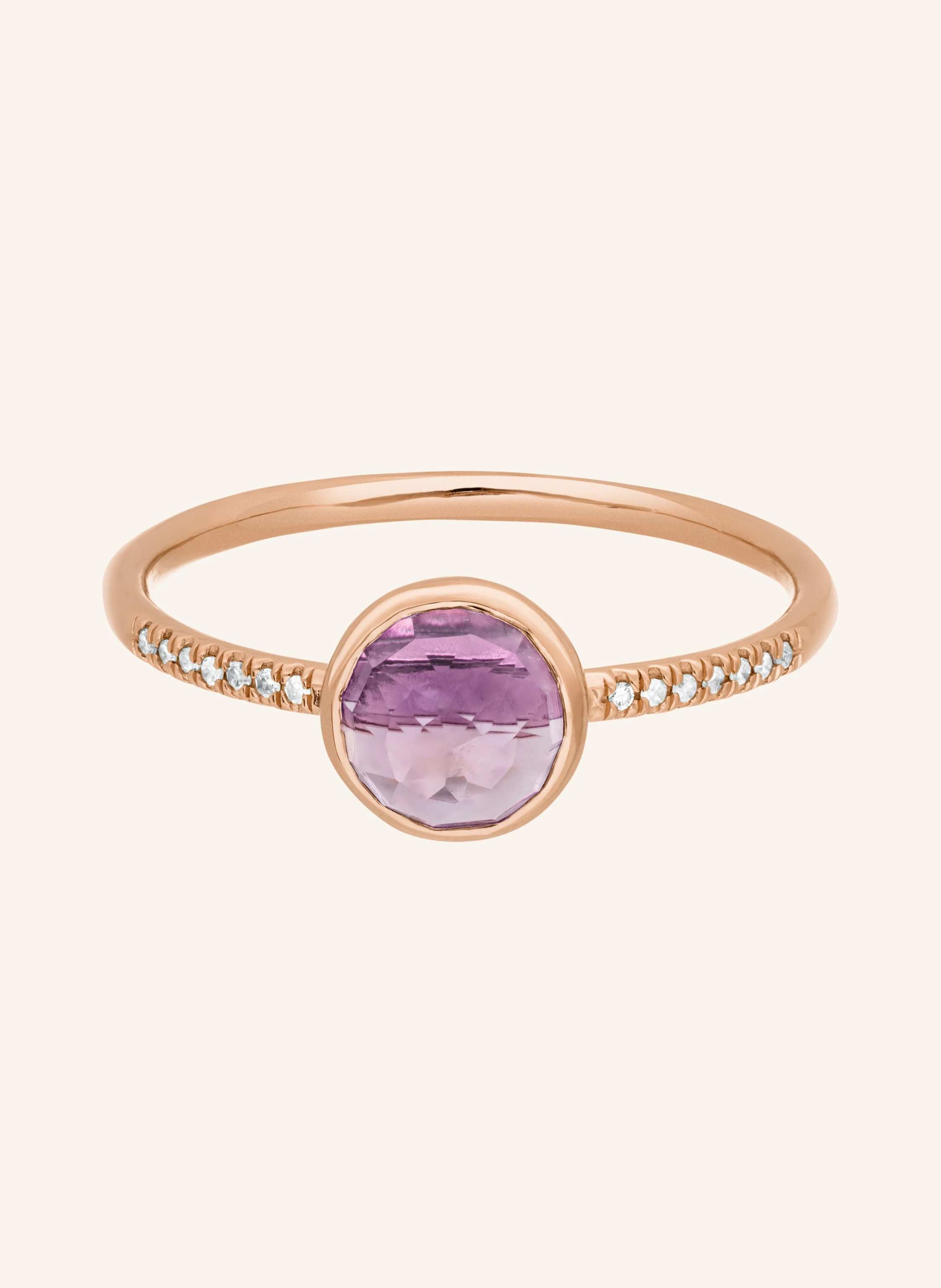 Leaf Ring AMETHYST aus 14 Karat Roségold mit Diamanten