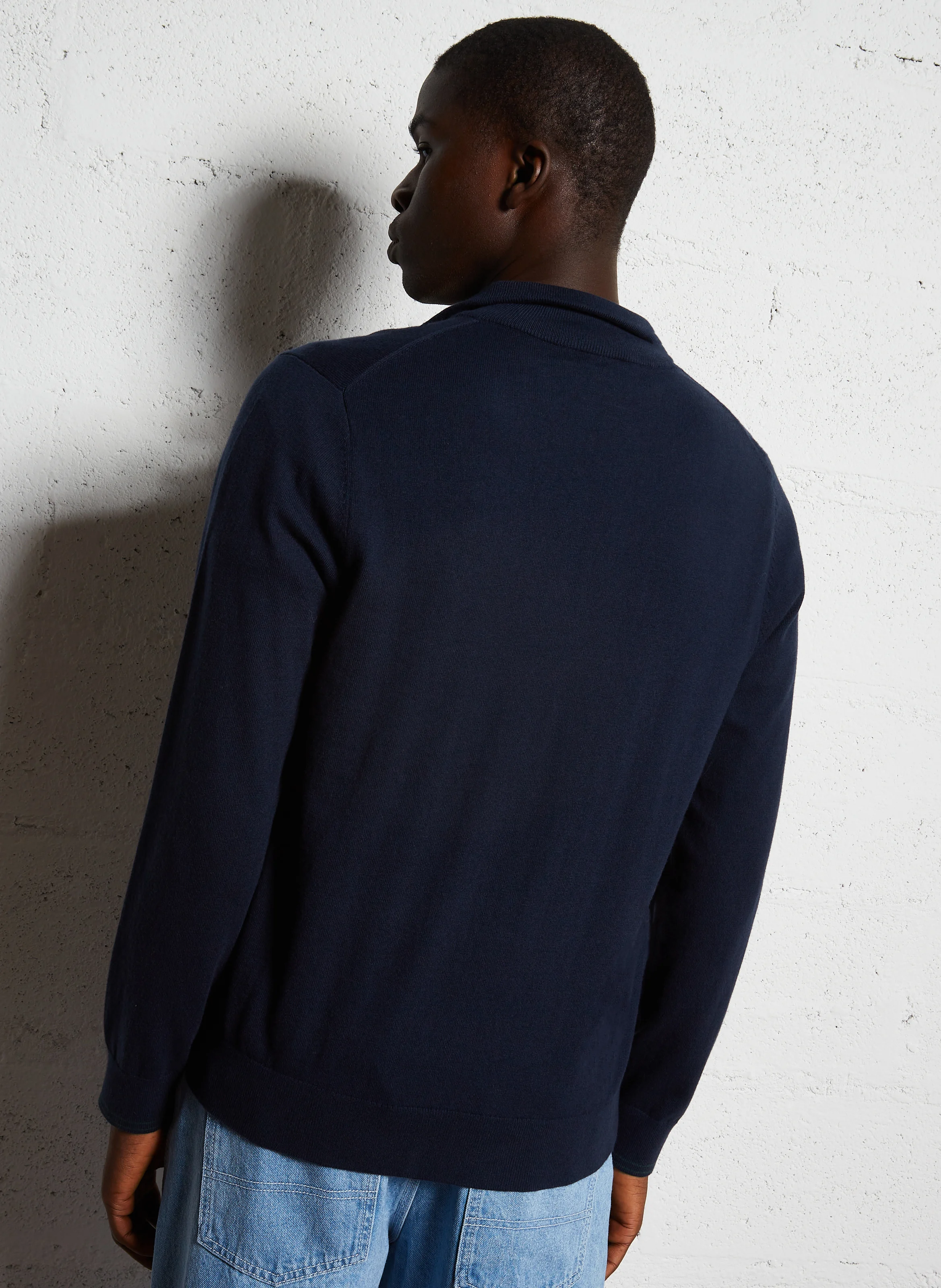 Pull col montant zippé en coton mélangé| Bleu