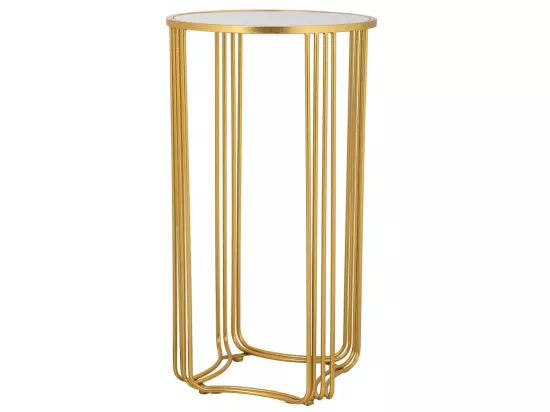 Table d'angle ronde en métal doré 38x38x70