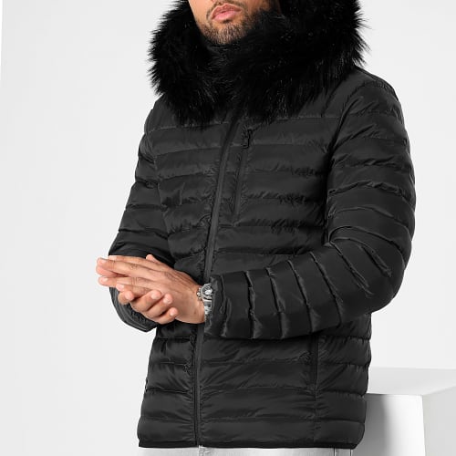 Doudoune Capuche Diamond Avec Fourrure Noire 0064 Noir