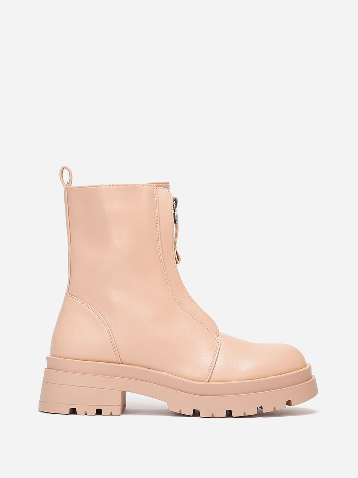 Bottines zippées à plateforme crantée- Naturel