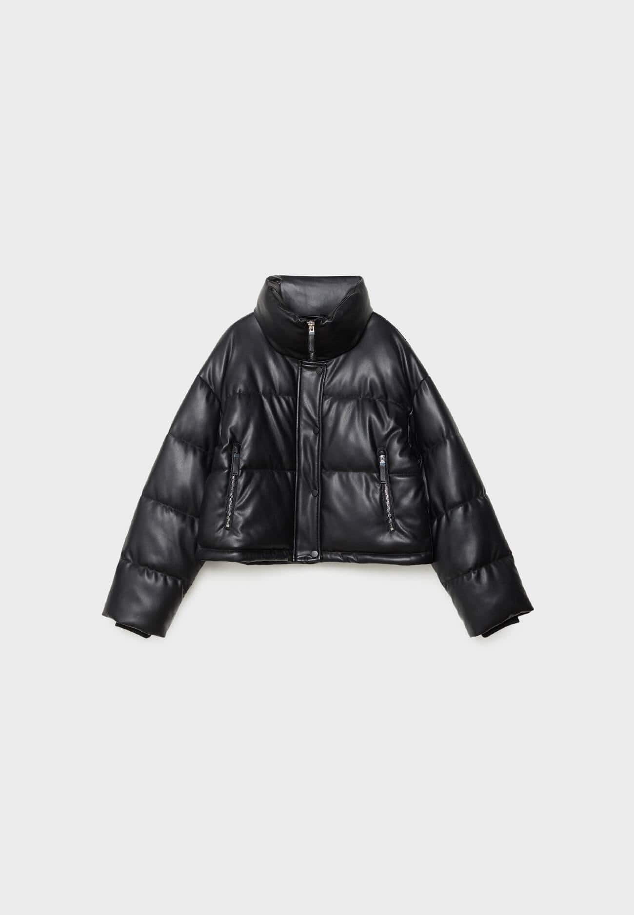 Jaqueta puffer com efeito de couro