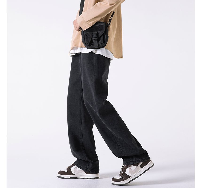 Posive - Mid Rise Washed Straight Leg Jeans