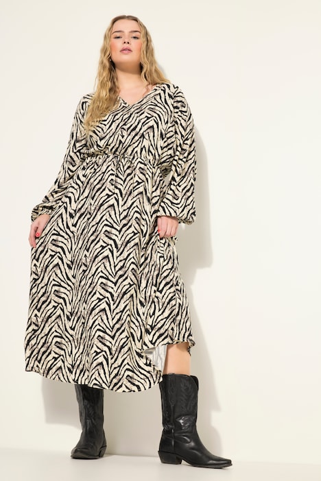 Maxikleid, A-Line, Zebra Print, Wrap-Effekt