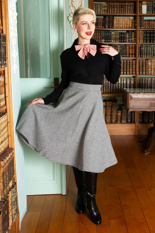Banned Retro Florence Houndstooth gebreide swing rok in zwart