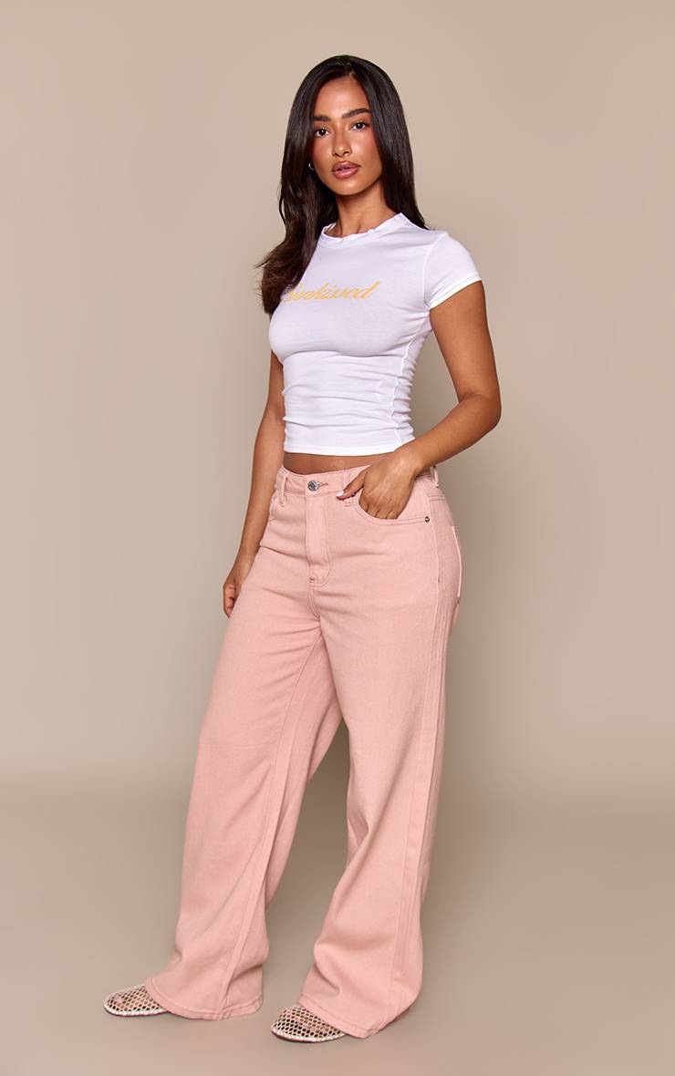Rose Jean Droit Petite Taille Rose Poudré