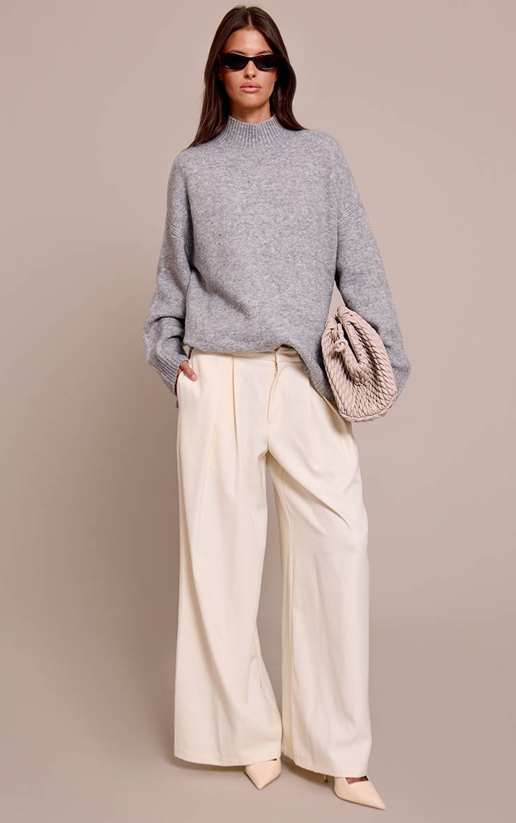 Gris Chiné Synthétiquell En Maille Surdimensionné À Col Polo