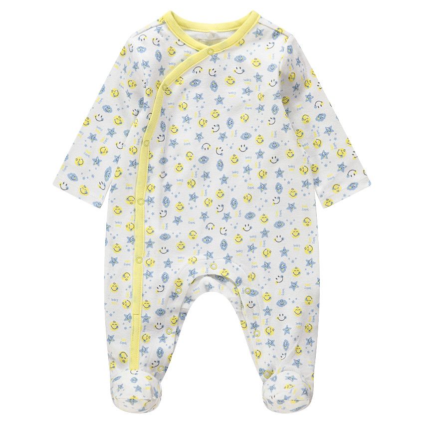 Dors-bien en coton bio avec Smiley printé all-over - Ecru