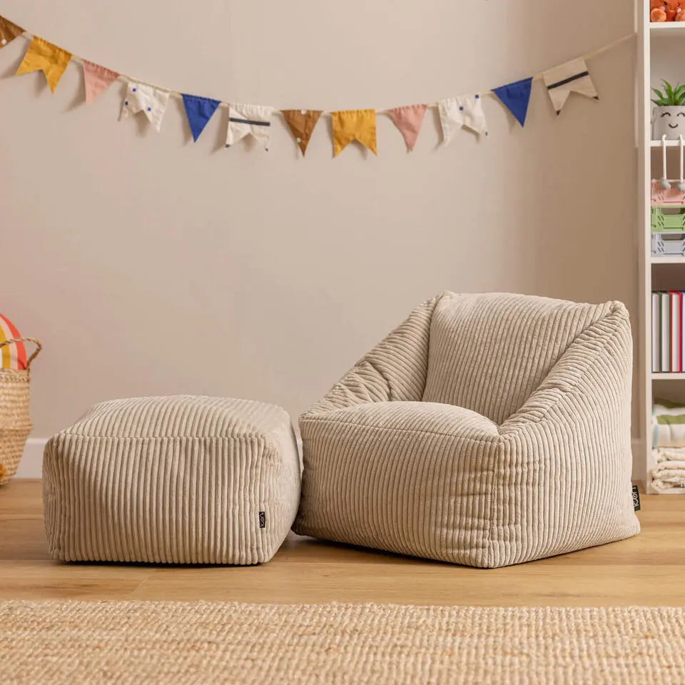 icon - Natalia Kinderzitzak Stoel met Poef - Ribfluweel - Beige