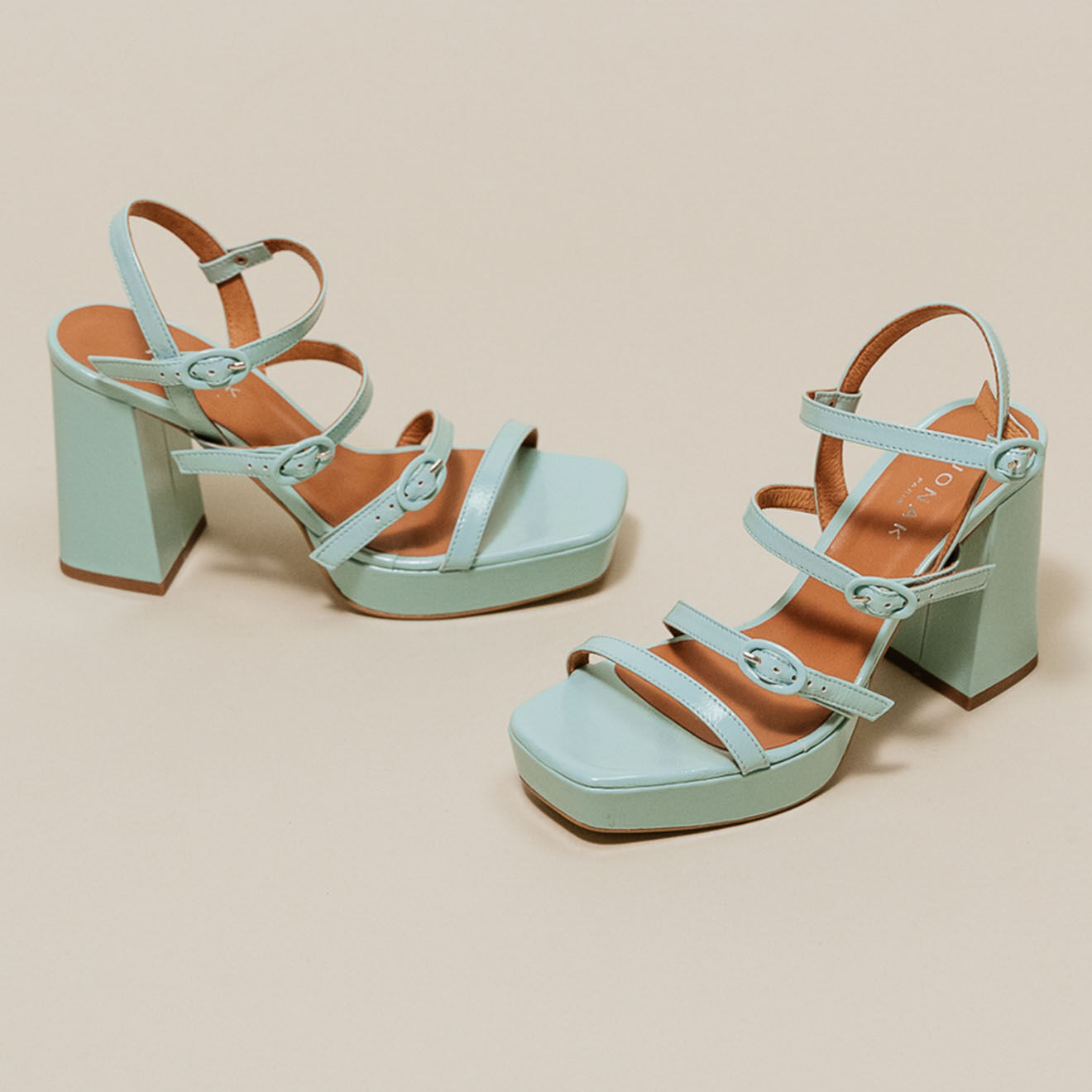 Jonak Sandales en Cuir verni Valens turquoise clair - Talon 9 cm