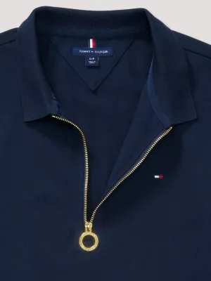 Vestido Polo Slim de Manga Longa com Zíper Adaptável até o Peito
