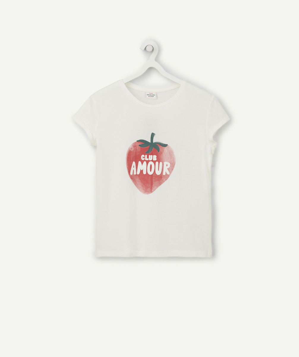 T-SHIRT BLANC EN FIBRES RECYCLÉES IMPRIMÉ FRAISE FILLE