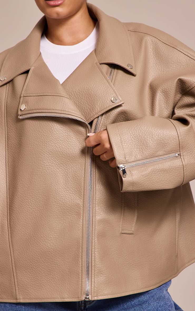 Taupe Veste De Motard Oversize Grande Taille En Synthétiquecuir