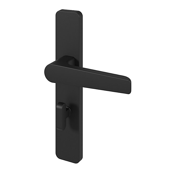Ensemble poignée sur plaque rectangulaire à condamnation GoodHome Kerver effet nickel mat noir L.128mm x l.42mm entraxe 165-195mm