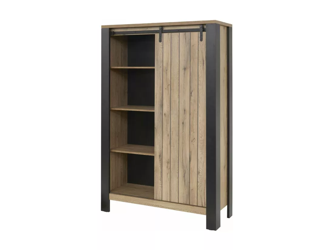 CLODIUS - Argentier 2 Portes 2 Tiroirs Métal et Aspect Bois Finition Scarlet avec Leds