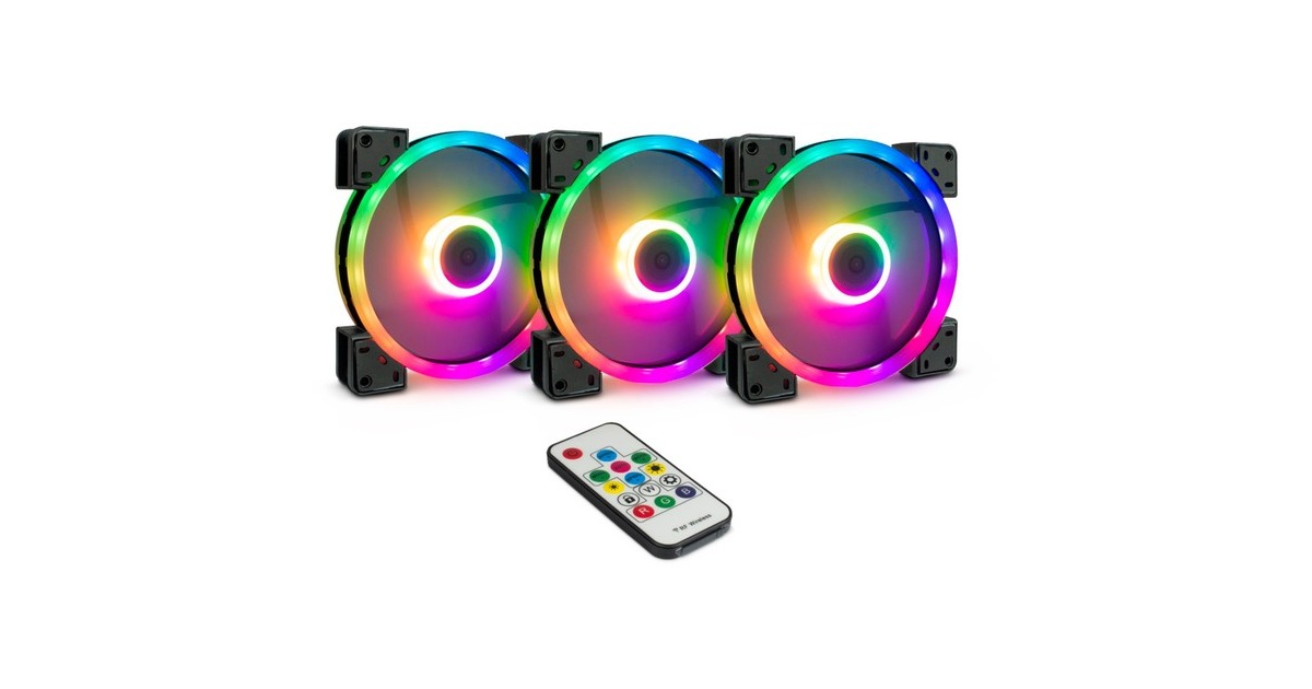 Inter-TechArgus RGB Fan Set RS-14 case fans  (Zwart, 3 stuks, 140 x 140 x 25 mm, PWM)