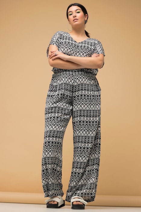 Hose, Wide Legs, HighWaist, Alloverprint, Elastikbund