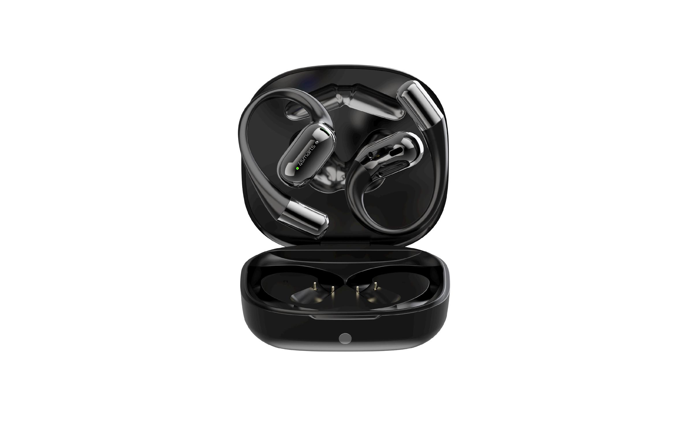 Open-Ear Bluetooth Kopfhörer SkyBuds AI Screen, SchwarzOffene, kabellose Bluetooth-Kopfhörer mit smarter Ladeschale