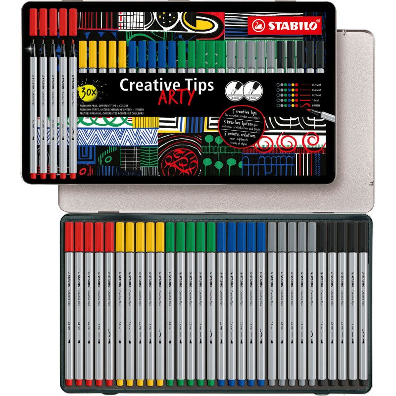 Feutre Stabilo Creative Tips couleurs assorties - Boite métal de 30