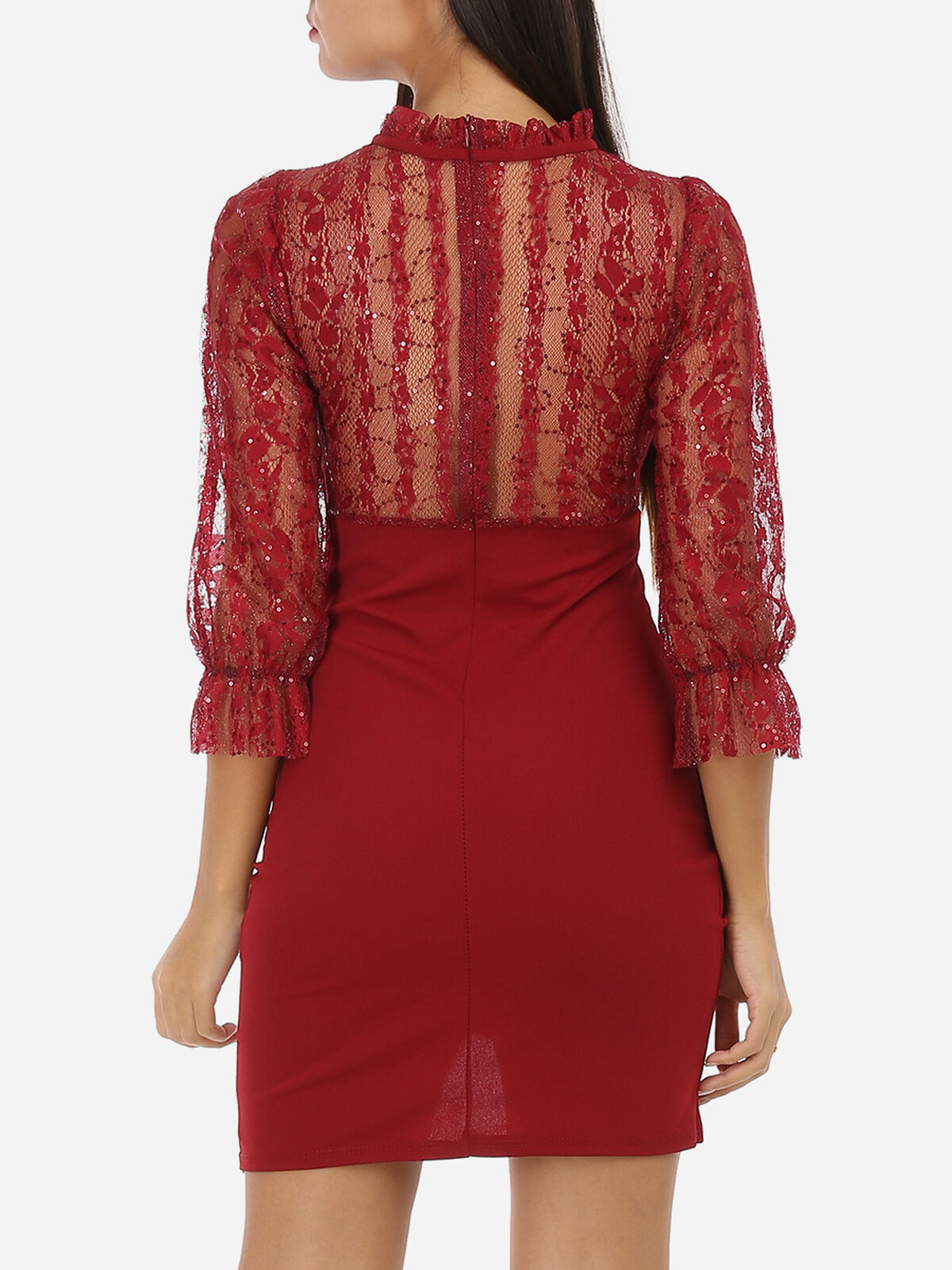 Robe à sequins et dentelle- Bordeaux