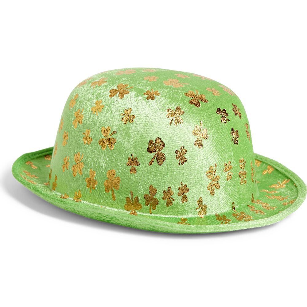 Chapeau Saint-Patrick taille adulte polyester vert avec trèfles dorés