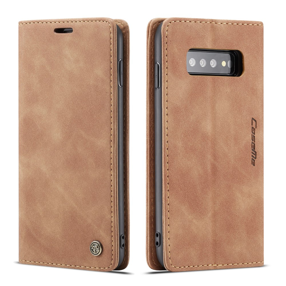 Samsung Galaxy S10 Leder Tasche Flip Wallet Etui mit Kartenfächern - Hellbraun