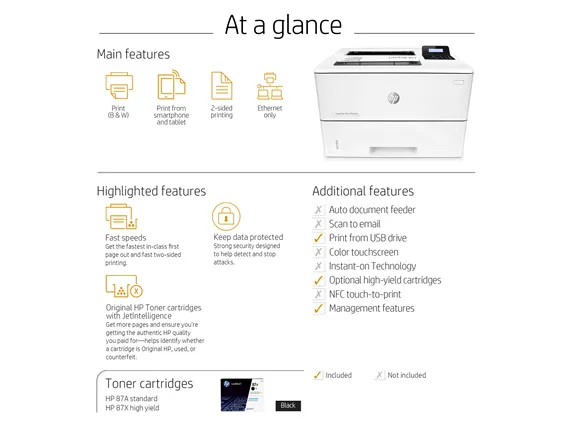 HP LaserJet Pro M501dn - Printer - S/H - Duplex - laser - A4/Legal - 4800 x 600 dpi - op til 43 spm - kapacitet: 650 ark - USB 2.0, Gigabit LAN, USB 2.0 vært