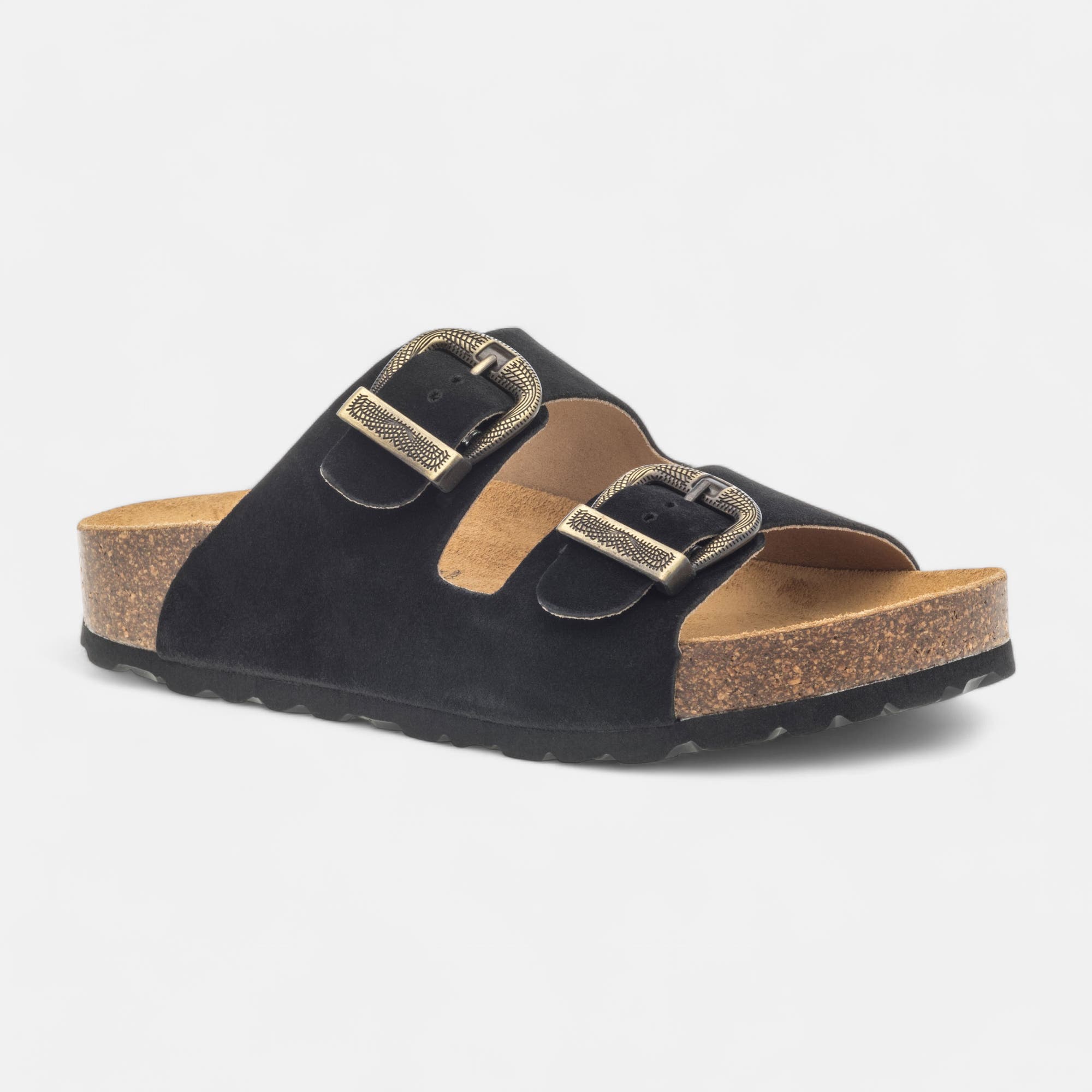 Mules semelle liège Femme en cuir noir