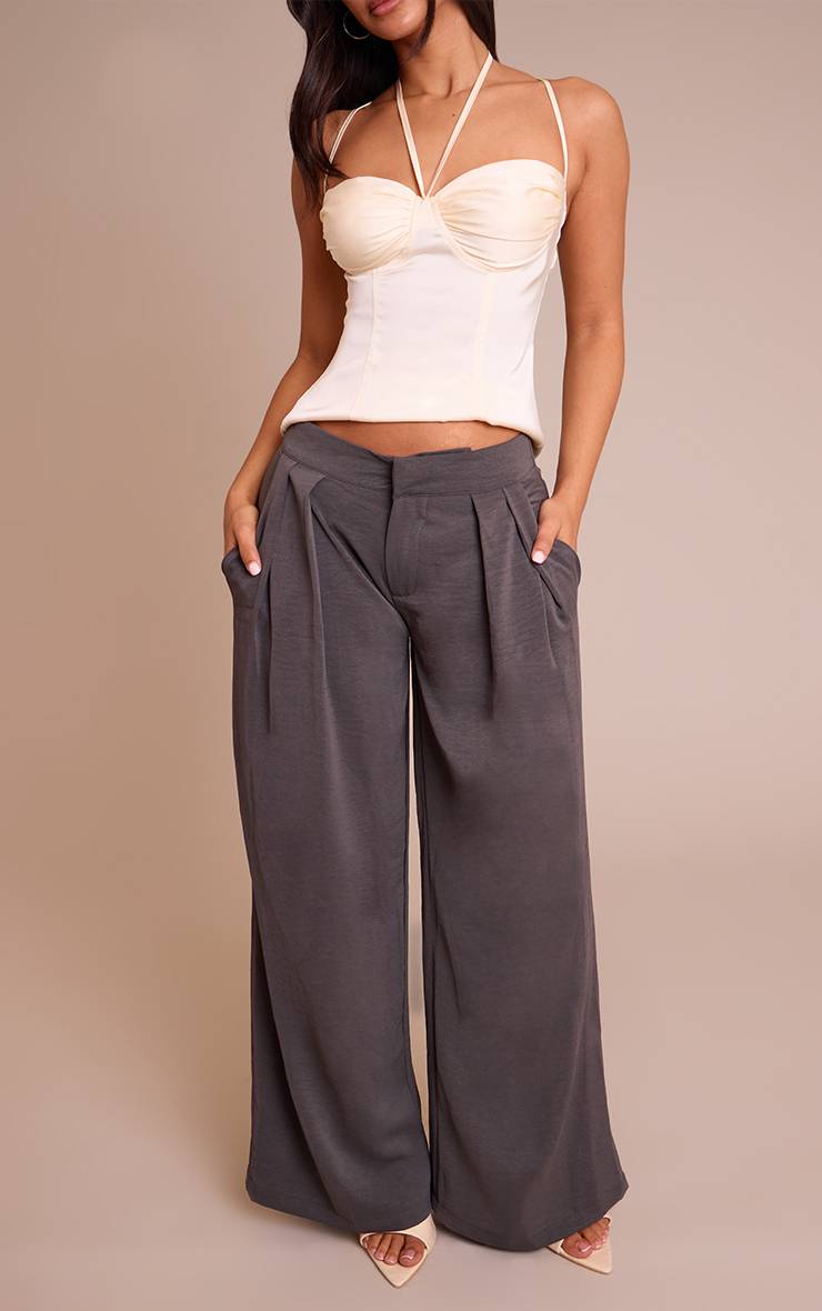 Charbon Pantalon Large À Double Pli En Tissu Fluide Petite