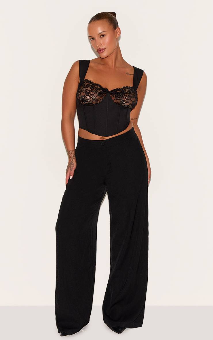 Noir Haut Corset Grande Taille Avec Bordure En Dentelle