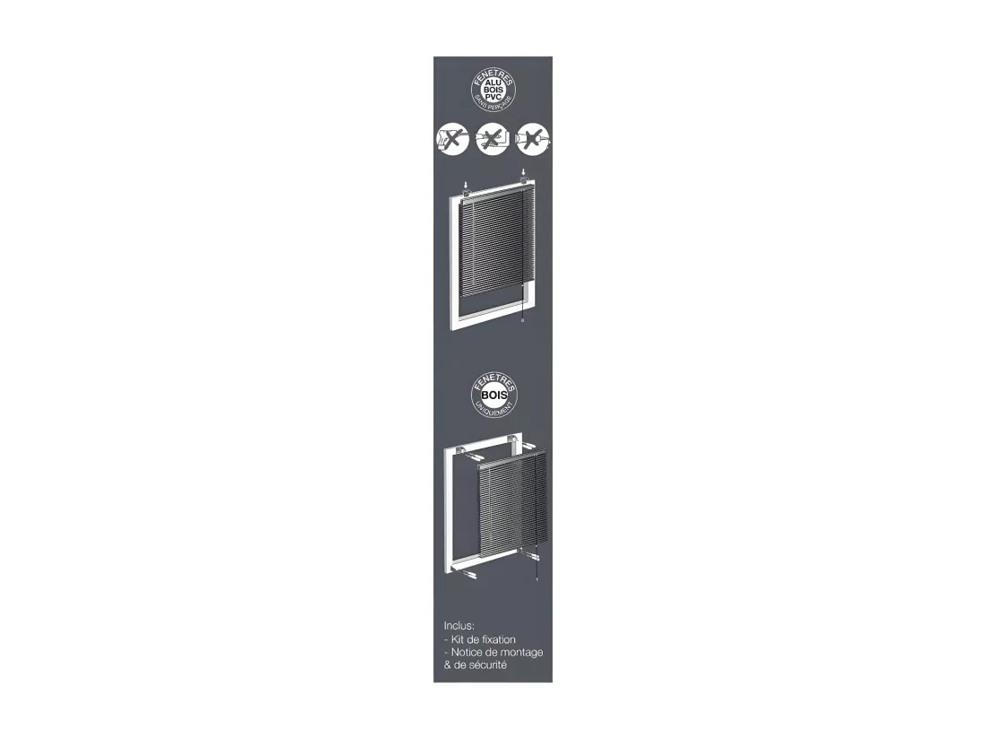 Store prêt à poser à lamelles en aluminium - Argent - 90 x 180 cm