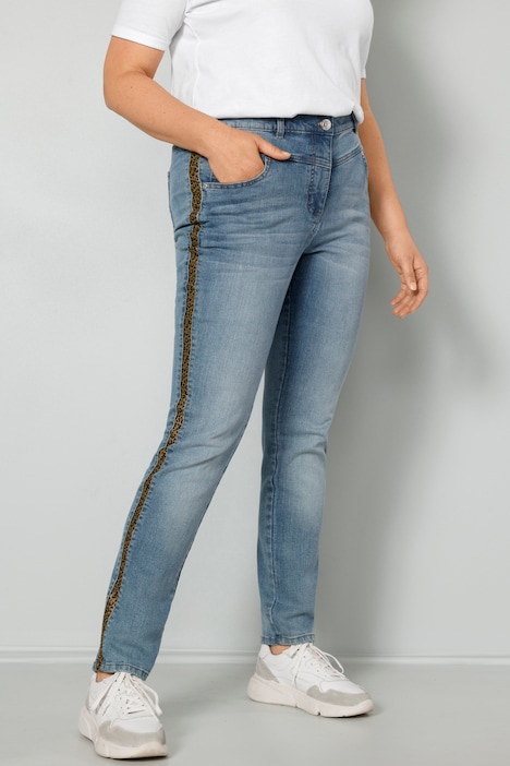 Jeans, Slim Fit, Leo-Seitenstreifen, 5-Pocket