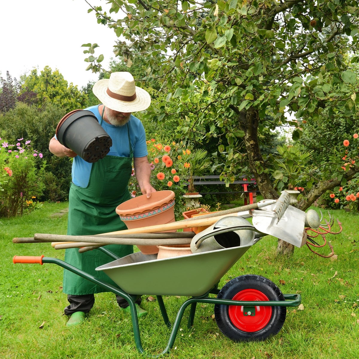 ECD Germany 4-delige set kruiwagenwielen met luchtas, 4.80/4.00-8, Ø 390 mm, 95 mm breed, 200 kg, band met stalen velg, rood, reservewiel met luchtband, luchtband voor kruiwagens en tuinkarren