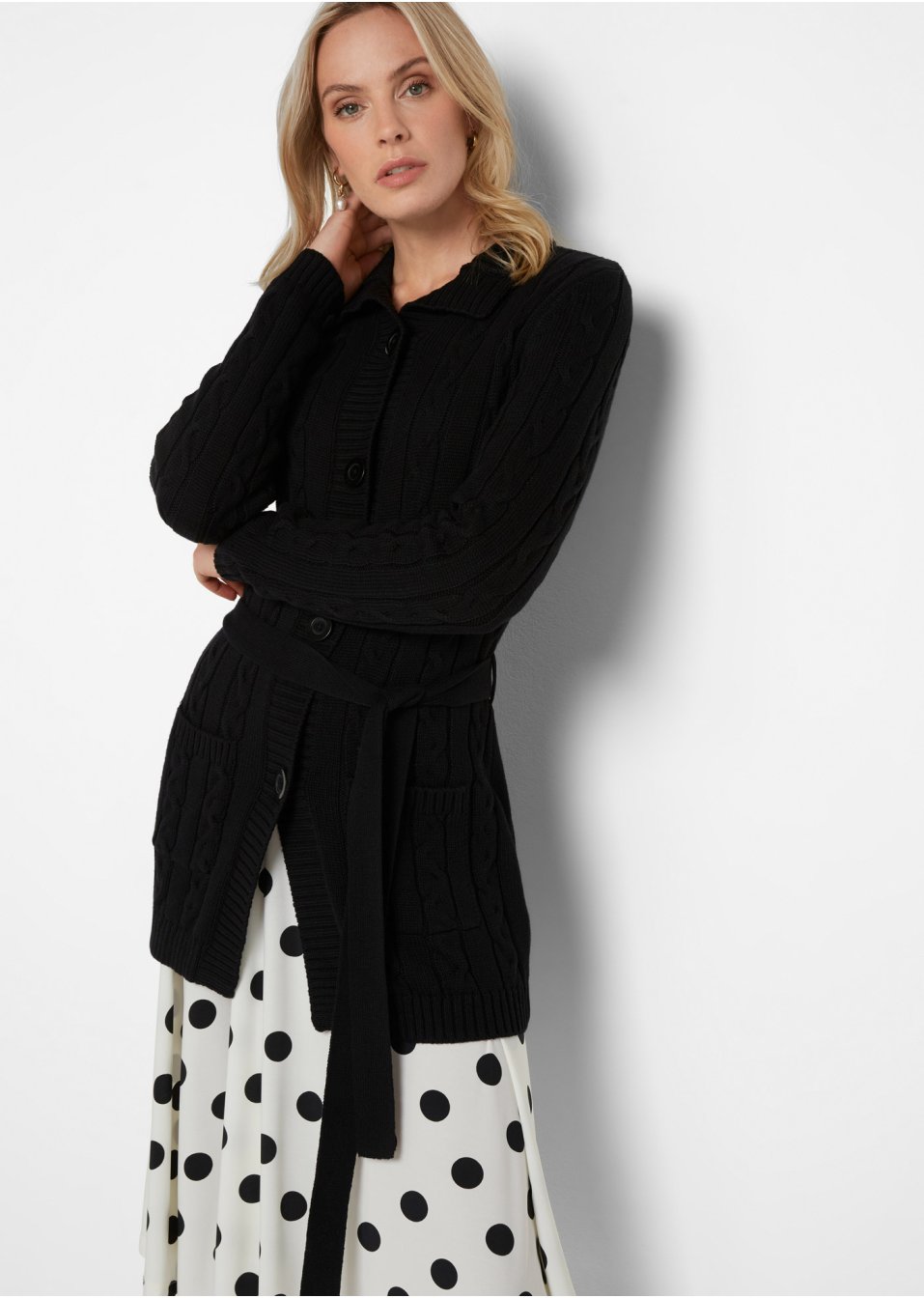 Gilet long en maille à motif torsadé