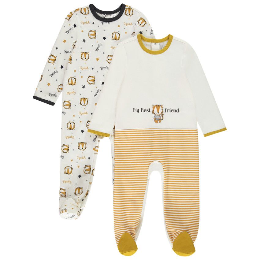 Lot de 2 dors-bien en molleton avec print tigre pour bébé garçon - Ecru