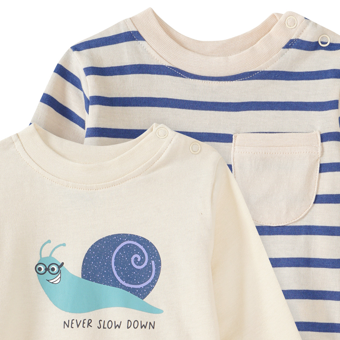Topomini 2 Newborn Langarmshirts aus Bio-Baumwolle creme / dunkelblau
