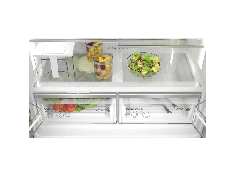 Bosch Serie | 6 KFI96AXEA - Køleskab/fryser - frans dør-bundfryser med vanddispenser, isdispenser - bredde: 90.5 cm - dybde: 73.1 cm - højde: 183 cm - 574 liter - Klasse E - børstet sort stål