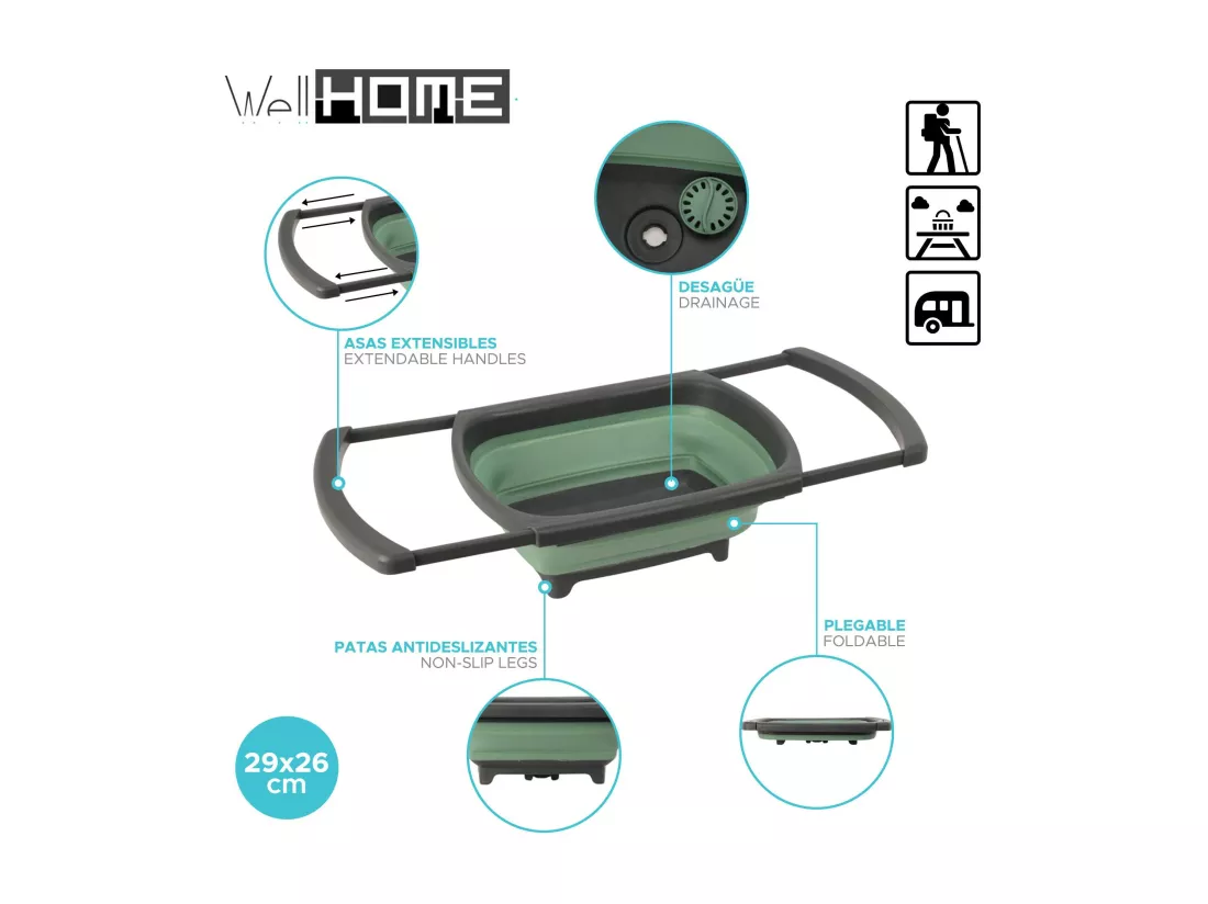 Panier pliable pour lave-vaisselle Well Home, vert et gris